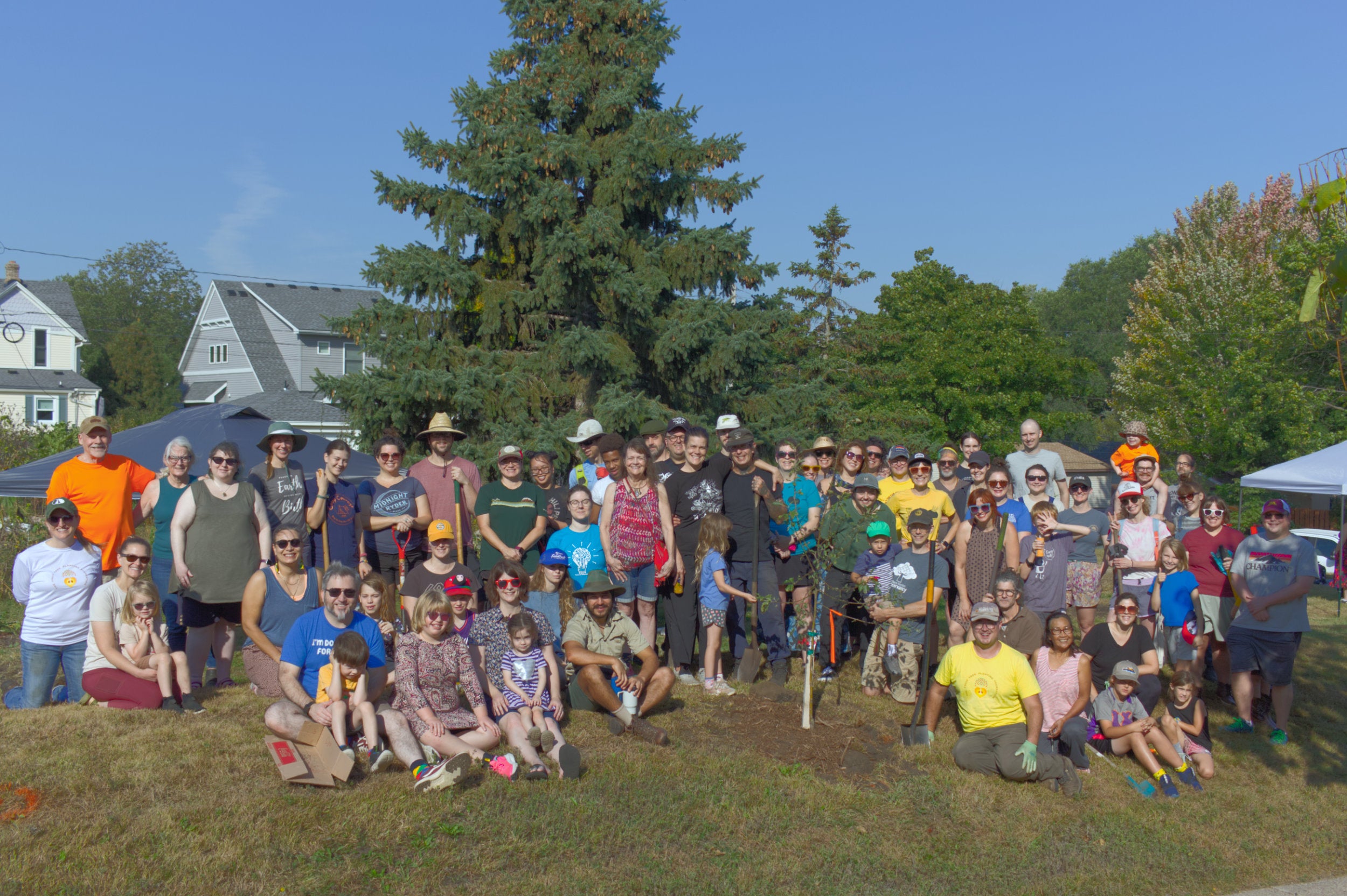 Large group of volunteers posing for a photo on The Black Radish Urban Farm in Minneapolis.